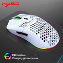 HXSJ 24G kabellose GamingMaus mit RGBBeleuchtung wiederaufladbarem Akku Wabendesign USB Plug  Play RechtshnderKomfort  Wei kabellose GamingMaus
