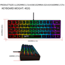 RGBHintergrundbeleuchtete GamingTastatur 61Tasten HXSJ Ergonomische RGBHintergrundbeleuchtete Kabelgebundene GamingTastatur  Kompaktes Design USBBetrieben Keine Batterie  fr PCMac Gamer und Geschftsreisende